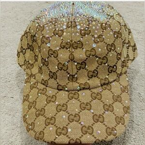 Authentic Gucci Beige and Brown Monogram Hat with Sparkling Details
